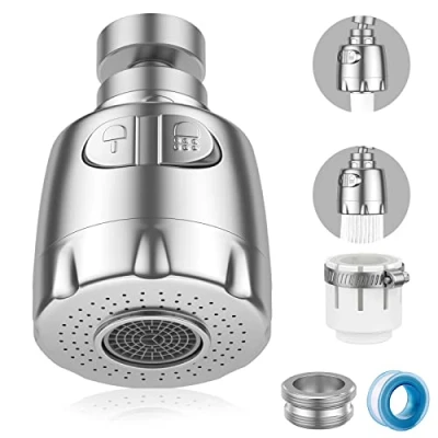 Image of Vinabo Filtro Rubinetto Rocker Tap, 360 Swivel Sink, Bubbler Aerator, Water Saving Faucet Filter Regulator Spray Head Nozzle for Kitchen Bathroom, 2 Modes, Silver