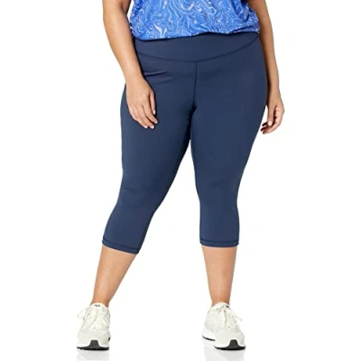 Image of Amazon Essentials Women&#039;s Active Sculpt Workout Athleisure High Rise Capri Leggings (Available in Plus Size), Navy, XL