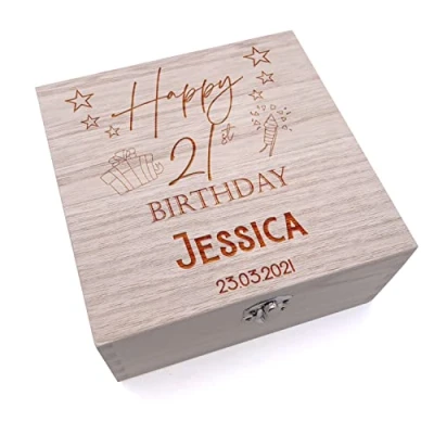 Image of ukgiftstoreonline Personalised Any Age Birthday Wooden Engraved Keepsake Box 18th 21st 30th 40th 50th 60th 70th 80th