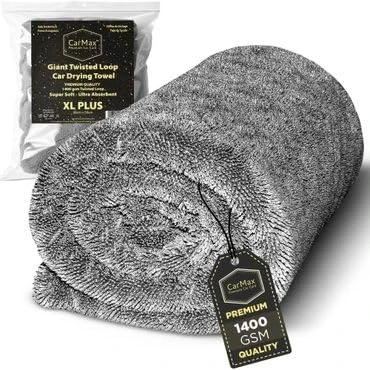 Image of CarMax® Original Twisted Loop Car drying Towel Double Sided XL Plus 80cm x 50cm 1400gsm Microfibre for fast streak free and detailing.