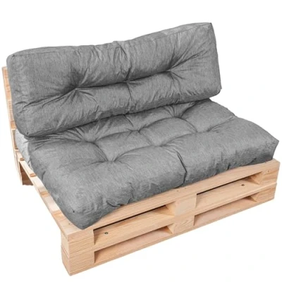 Image of bananair Pallet Cushions Outdoor Water Repellent &amp; UV Resistant Fabric Highly Comfortable Foam Padded Garden Furniture (1 Seat 120x80 cm + 1 Back 120x40 cm, Grey)