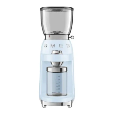 Image of Smeg CGF01PBUK Coffee Grinder, Aluminium Construction, 50&#039;s Retro Style, 8 Programme Settings and 3 Grinding Grades, Pastel Blue