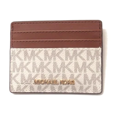 Image of Michael Kors Jet Set Travel Large Card Case Holder MK Print Saffiano Leather (Vanilla)