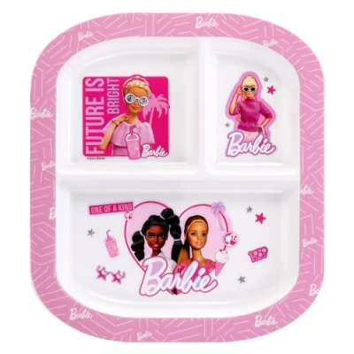 Image of Zawadi Global Barbie 3 Section Reusable Childrens Kids Toddlers Divided Breakfast Lunch Dinner Plate
