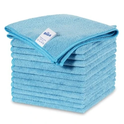 Image of MR.SIGA Microfibre Cleaning Cloth, All Purpose Surface Towel, Streak Free Reusable Kitchen Towel for Kitchen, House,Bathrooms, Car, Pack of 12, Sky Blue, 32 x cm(12.6 12.6 inch)…