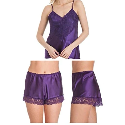 Image of undercover lingerie CT46 F58 Womens Luxury Satin Camisole Knicker Set Purple XOS