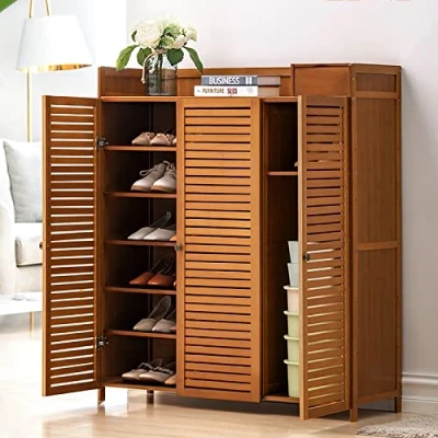 Image of FUYAO Bamboo Shoe Cabinet,Rustic Entryway Storage Cabinet Rack Cabinet,Shoes With Doors And Drawer,Farmhouse Organizer For Hallway Bedroom Closet