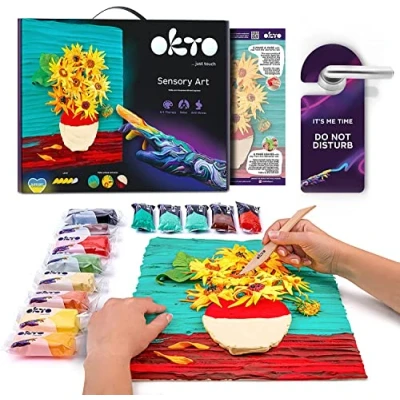Image of Okto Sunflowers Art Craft Kits for Adults UK Similar to Painting by Numbers Adults, Air Dry Clay Modelling Kit, Arts and Crafts Kit
