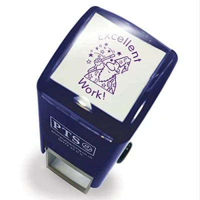 Image of Excellent Work Wizard Pre Inked School Teachers Positive Praise Feedback Marking Stamper Stamp 25mm Primary Teaching Services (Purple)