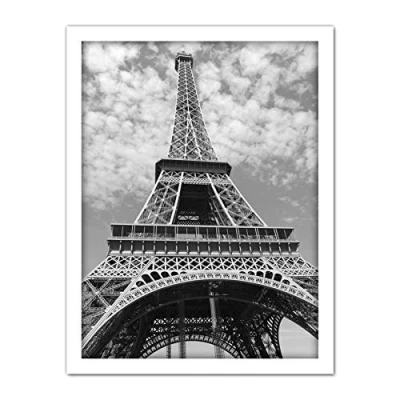 Image of Artery8 Eiffel Tower Paris Looking Up Black White Artwork Framed Wall Art Print 18X24 Inch