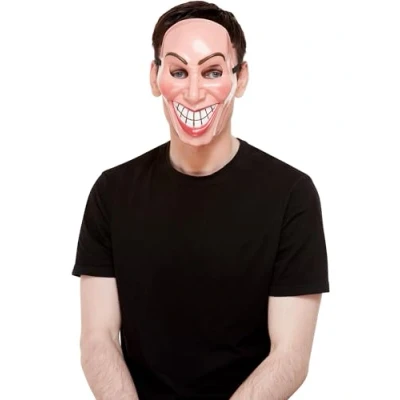 Image of Smiffys Smiler Mask, Male, Beige with Elastic Strap, Halloween Fancy Dress Accessory, Serial Killer Up Masks