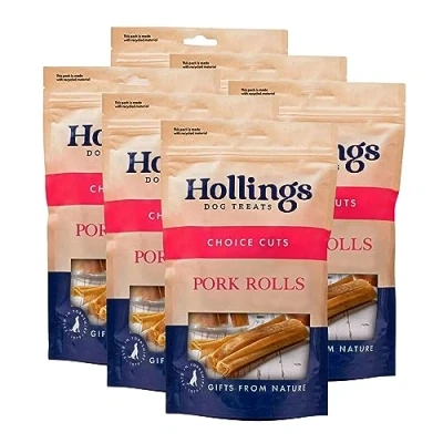 Image of Hollings Pork Rolls Dog Treats, 100% Natural Air Dried Long Lasting Chews for Adult Dogs, Grain Free &amp; High in Protein (Pack of 60)