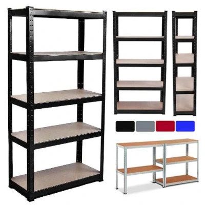 Image of BRIEFNESS 5 Tier Racking Shelf Heavy Duty Garage Shelving Storage Shelves Unit for Workshop/Shed/Office/Garage, 150x70x30cm Black, Year Warranty