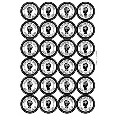 Image of Northern Soul Keep The Faith Circular Matt Paper Stickers A4 Sheet of 24 (Each Sticker is 45mm Diameter)