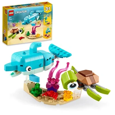 Image of LEGO Creator 3in1 Dolphin and Turtle 31128 Building Kit; Features a Baby Sea Turtle; Creative Gift for Kids Aged 6+ Who Love Imaginative Play (137 Pieces)