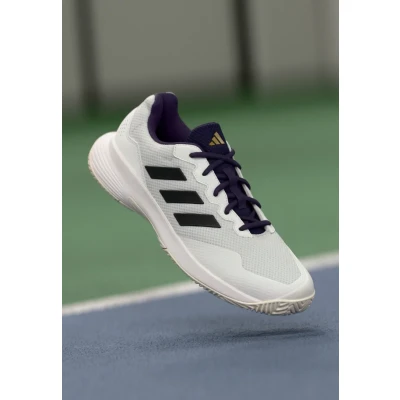 Image of adidas Men&#039;s Gamecourt 2.0 Tennis Shoes, core White/core Black/Aurora Plum, 11.5 UK