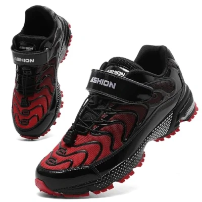 Image of Boys Trainers Kids Shoes Breathable Lightweight Sneakers Athletic Sport Running Shoes(Black Red,33EU)