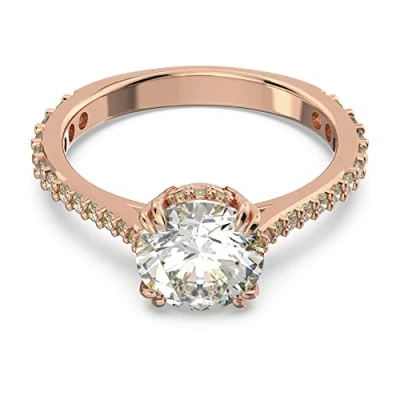 Image of Swarovski Constella Cocktail Ring, White Princess Cut and Pavé Crystals in a Rose Gold Tone Plated Setting, from the Collection, Size 55