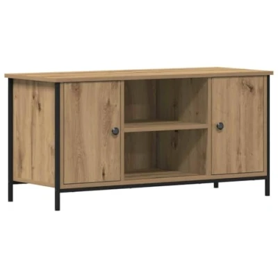 Image of vidaXL Modern Oak TV Stand Solid &amp; Metal Rectangular Media Console/TV Cabinet for Living Rooms Stylish Artisan Finish with Ample Storage Easy Assembly