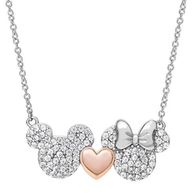 Image of Mickey and Minnie Mouse Silver Rose Gold Stone Set Necklace N901907TZWL 18.PH, one size