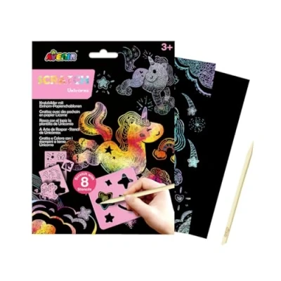 Image of Scratch Book with Stencils Unicorn Theme, A Combination of Art and for Children Ages 3+, Arts Crafts Children, Pink