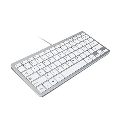 Image of TRIXES Keyboard Mini Wired USB Key Board Slim Silver &amp; White Plug and Play Compact Durable Suitable for PC, Computer, Apple Mac, Laptop, Windows etc