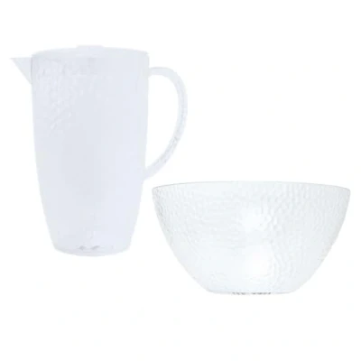 Image of 2 Litre Water Jug Pitcher Reusable Drinkware &amp; Bowl Bubble Effect Plastic Salad Juice Garden Drinks with Lid Outdoor Picnic