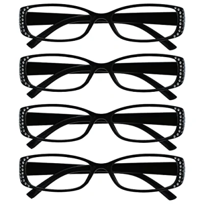 Image of The Reading Glasses Company Black Diamonte Style Readers Value 4 Pack Designer Womens Ladies UVR4093BK +2.50