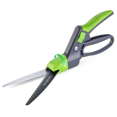 Image of WORKPRO Grass Shears with 360 Degree Swivel BladeHeavy Duty 350mm Garden for PTFE Coated Sharp Blades Labor Saving Scissors Safty Lock Hand Lawn Maintenance
