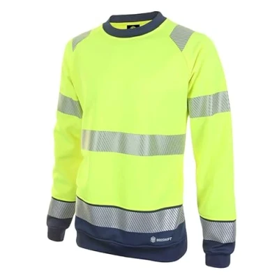 Image of Be Seen Two Tone High Visibility Sweatshirt Hi Viz Colour=Yellow/Navy Size=XL