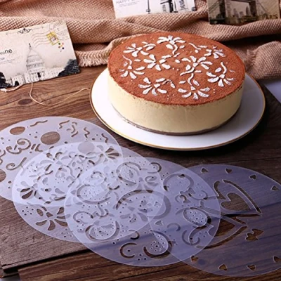 Image of 4 Pieces Cake Stencils with Elegant Flower Patterns (7.87 inch)