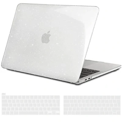 Image of TECOOL Case Compatible with MacBook Pro 13 inch, M2 M1 A2338 A2289 A2251 A2159 A1989 A1706, 2016 2022 Touch Bar, Slim Glossy Finish Plastic Hard Shell &amp; UK/EU Keyboard Cover, Glitter Clear