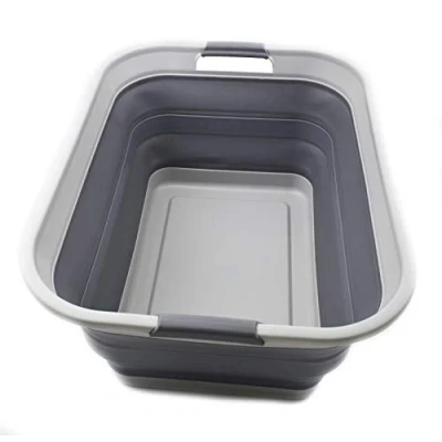 Image of SAMMART 42L Collapsible Plastic Laundry Basket Foldable Pop Up Storage Container/Organizer Portable Washing Tub Space Saving Hamper/Basket (Grey, 1)