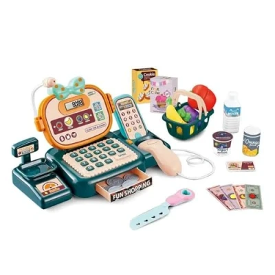 Image of Kids Electronic Cash Register Toy Till with Working Scan, Microphone &amp; Shopping Basket