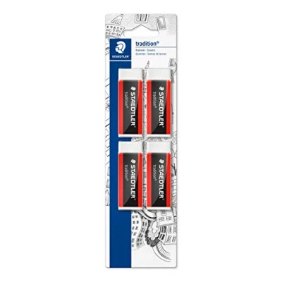 Image of STAEDTLER 4 Piece Rectangular Eraser Pack (Multicolor), Minimal Crumbling, Traditional Design, Perfect for Office, School and Home Use