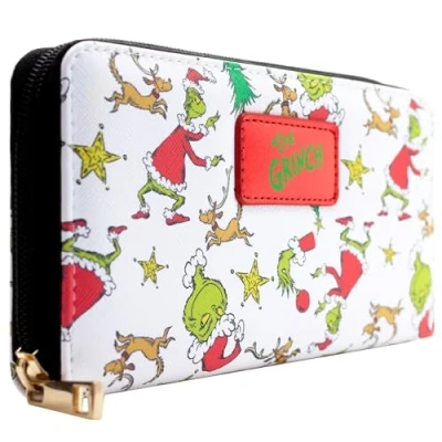 Image of Mischievous Grinch Whoville Christmas Party Purse Clutch Coin Pocket &amp; Card Holder, White