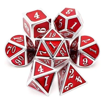 Image of Haxtec Metal DND Dice Set D&amp;D Polyhedral for Dungeons and Dragons RPG Table Games Silver Red