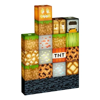 Image of Minecraft Block Building Light 16 Rearrangeable Blocks and Bedrock Base Bedroom Accessories Lamp Night