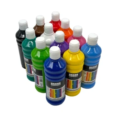 Image of Acrylic Paint Set 12 Colours of 500 ml. High Pigmented and Opaque Paints. Suitable for Wood, Stone, Canvas, Paper, Fabric, Leather, Metal, Pouring. All Purpose Basic x ml