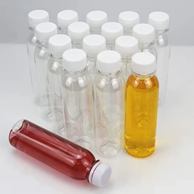 Image of YankMooM 16 Pack Clear Juice Bottles,150ml Reusable Empty Plastic Bottles with Lids for Milk Water and Other Beverages (White)