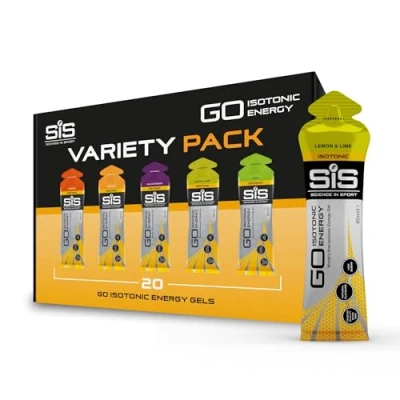 Image of Science In Sport GO Isotonic Energy Gels, Running Gels with 22g Carbohydrates, Low Sugar, Variety Pack of Assorted Flavours, 60ml Per Serving (20 Pack)
