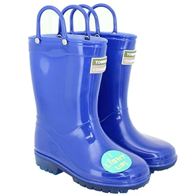 Image of Kids Wellingtons with pull up handles and LEDs. Town &amp; Country Wellies in Blue 7 UK Child