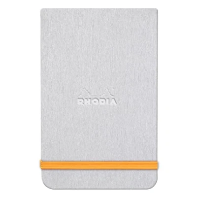Image of RHODIA 194374C Hard Notebook Webnotepad Silver A5 Lined 192 Detachable Pages Clairefontaine Ivory Paper 90 g/m Bookmark, Elastic Closure Faux Leather Cover Rhodiarama