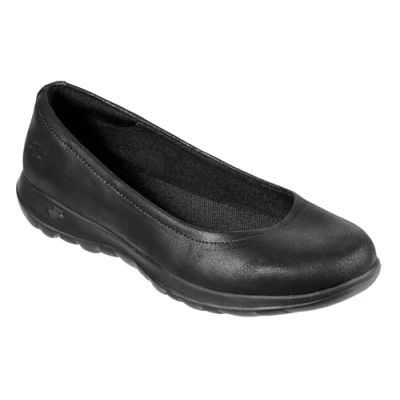 Image of Skechers Women&#039;s Go Walk Lite Gem Closed Toe Ballet Flats, Black Textile Trim Bbk, 4 UK