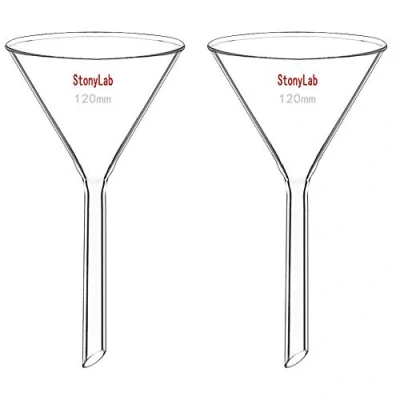 Image of StonyLab 2 Pack Glass Heavy Wall Funnel Borosilicate Funnel, 120mm Diameter, Stem Length