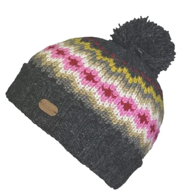 Image of Kusan 100% Wool Knit Bobble Beanie Hat with Full Fleece Lining (Unisex, Men, Women) (Charcoal (2306))