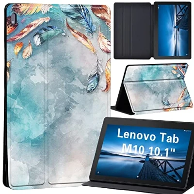 Image of Case for Lenovo Tab M10 TB X605F/ X605L/ X505F/ X505L, Leather Tri Fold Stand Cover 10.1 Inch Tablet, (rainbow feather)
