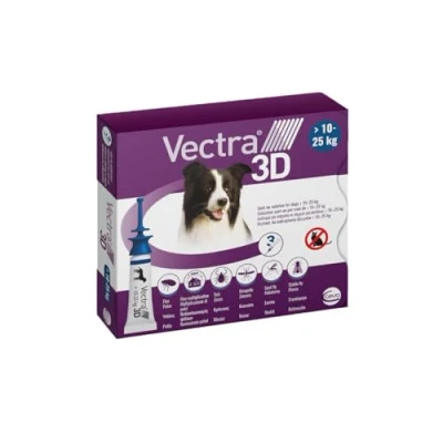 Image of VECTRA® 3D Pesticide for Dogs 3 Pipettes Flea, Ticks and Mosquito Repellent 10/25 kg Protects Against Fleas, Ticks, Phlebotomes Flies