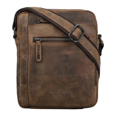 Image of STILORD &#039;Bruce&#039; Vintage Men&#039;s Leather Bag Small Shoulder for Men 9.7 iPad Messenger Genuine Leather, Colour:Calais Brown