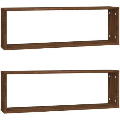Image of vidaXL Wall Cube Shelves 2 pcs Brown Oak 80x15x26.5 cm Engineered Wood